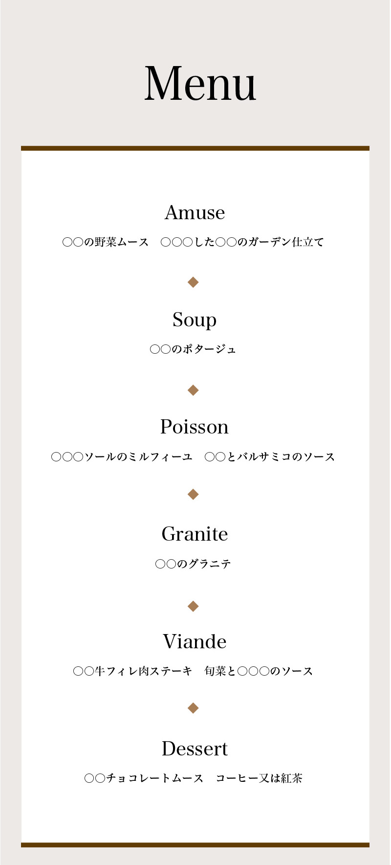 web席次表サンプル／料理のメニュー
