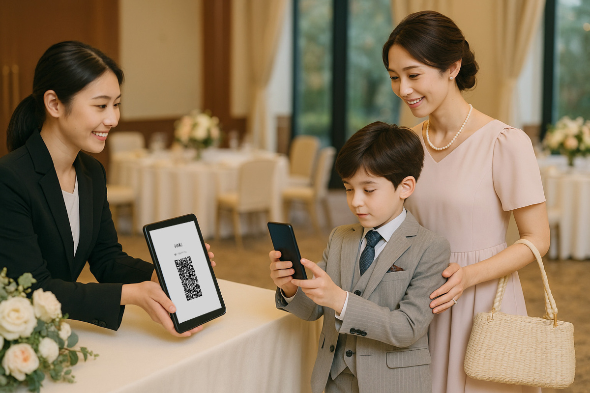 ゲストのお子様がスマホ受付をするイメージ